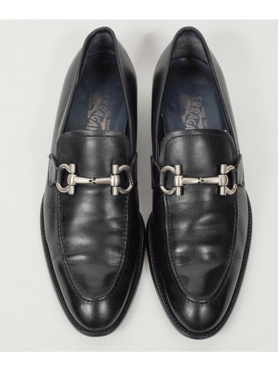 Salvatore Ferragamo 7.5 shoes loafer black leather GANCINI bit logo horse